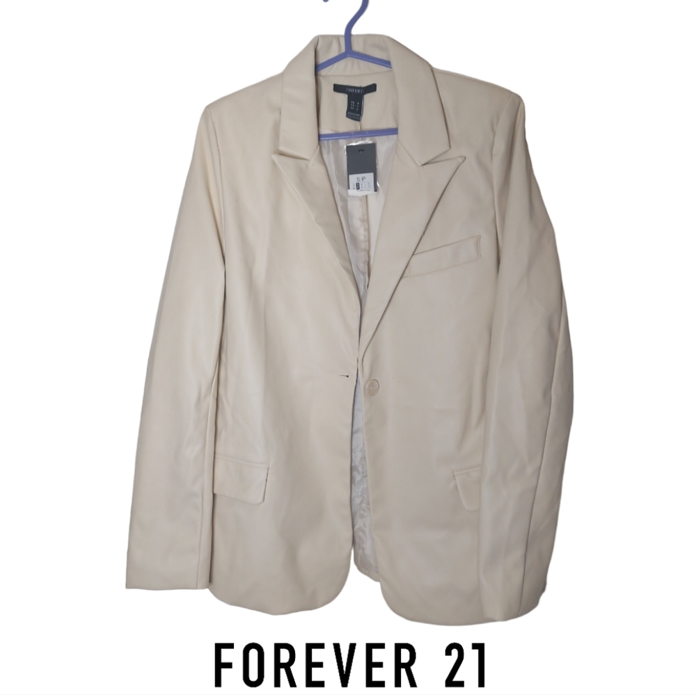 NWT Forever 21 Creme Faux Leather Jacket Blazer